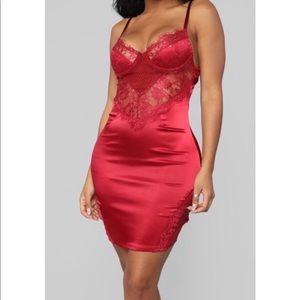 Fashionnova Burgundy Satin Lace Dress